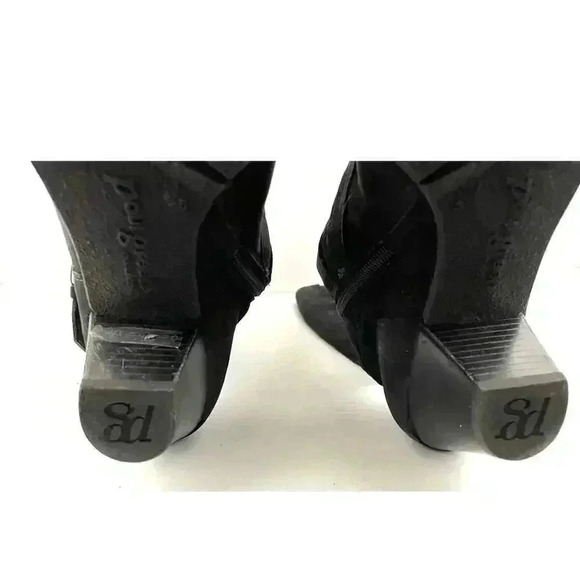 Paul Green Black Suede Leather Women's Boots 5 Kimberly Knee High Buckle Zipper - Picture 6 of 16